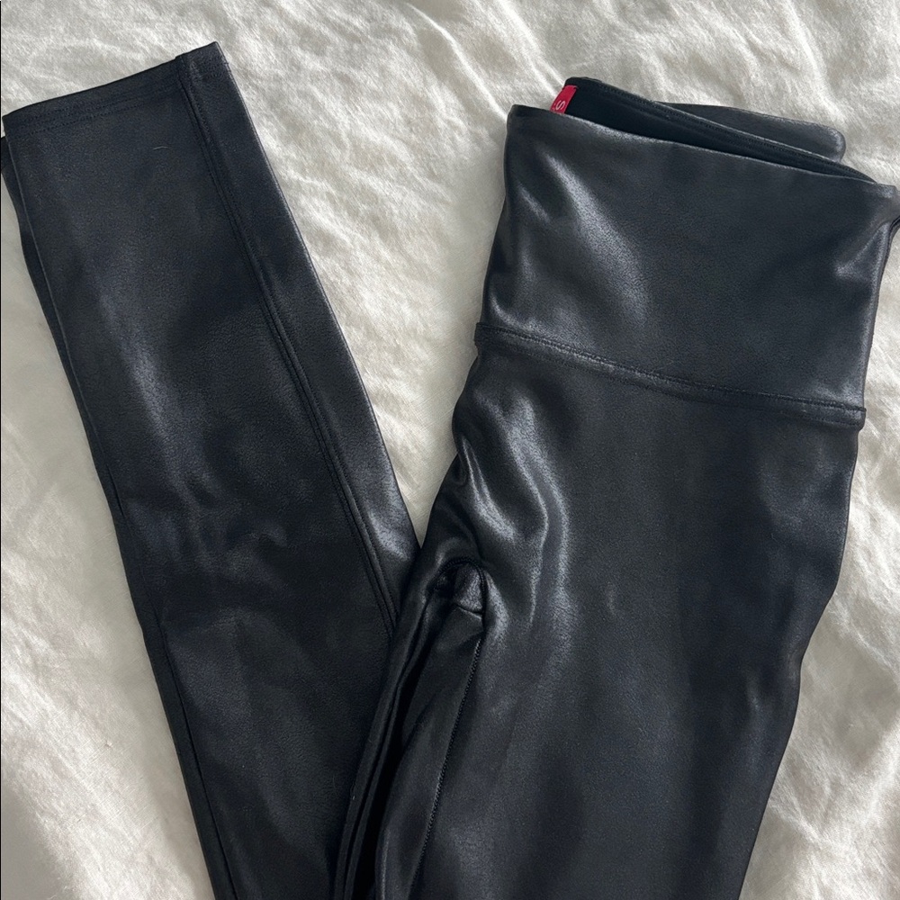 SPANX Black Shaping Faux Leather Leggings size S